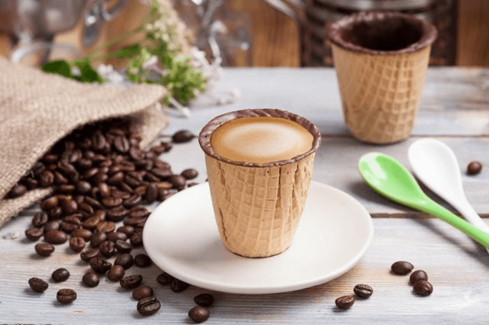 Edible cup presentation with coffee beans